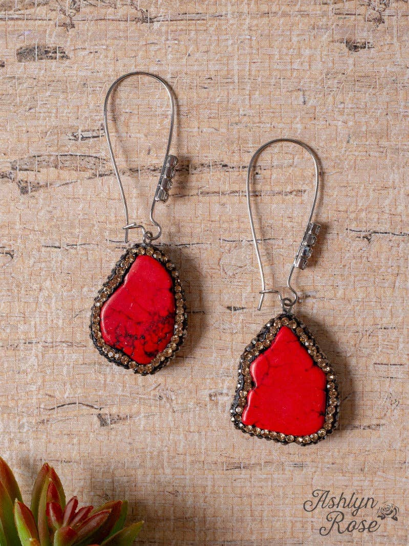 YOU ROCK MY SOUL RHINESTONE FIRE RED STONE DANGLE EARRINGS: Red / One Size