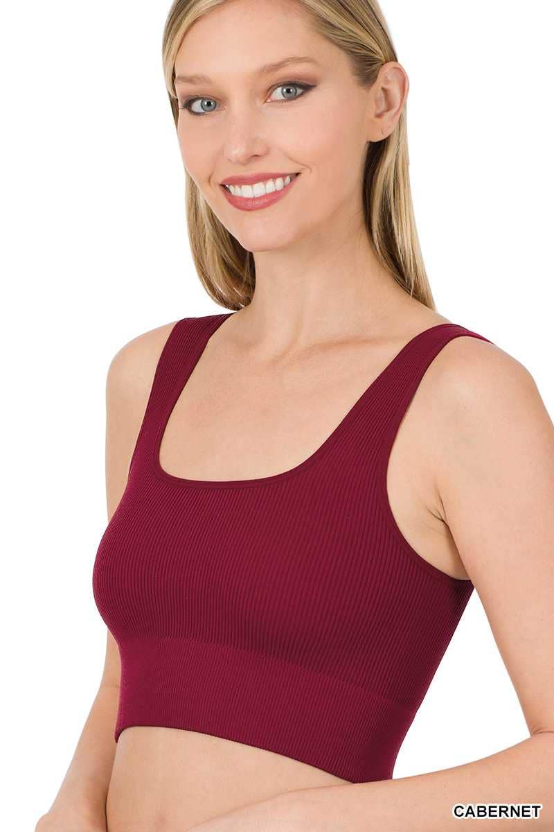 Ribbed Square Neck Cropped Tank Top