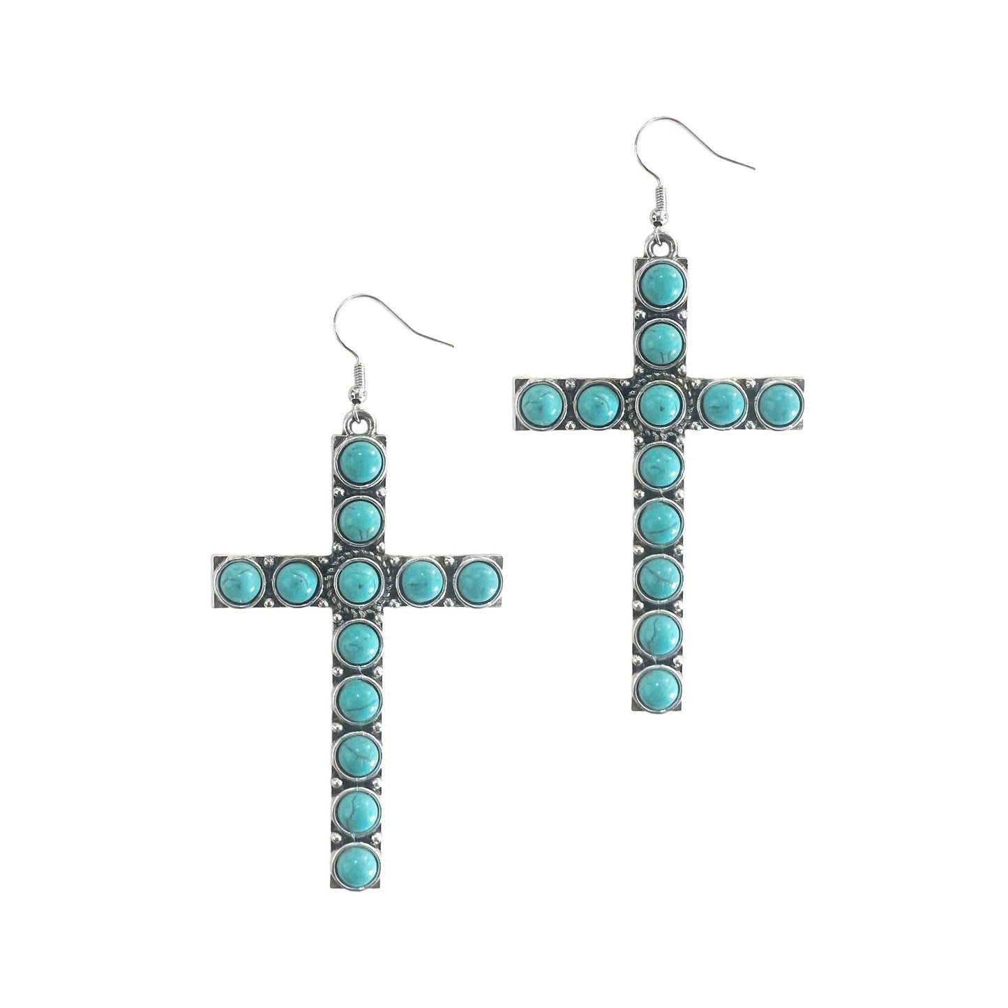 Turquoise Stone Cross Earrings: Silver Turquoise / One Size