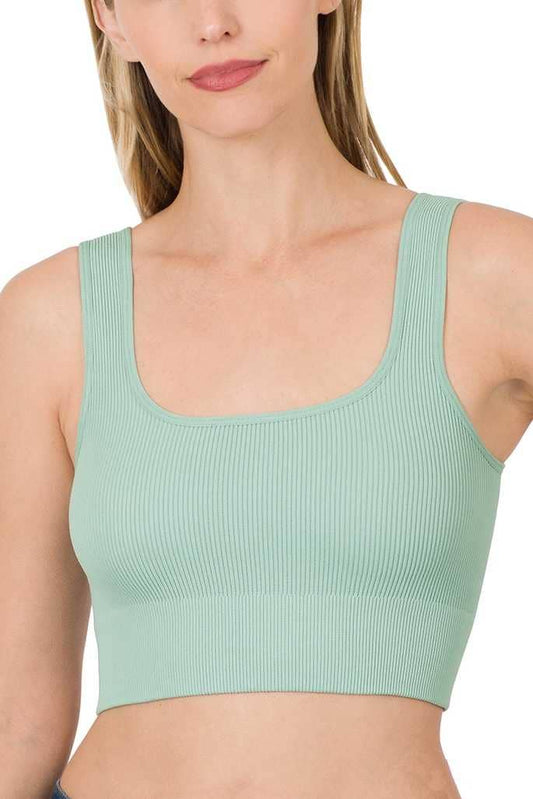 Ribbed Square Neck Cropped Tank Top