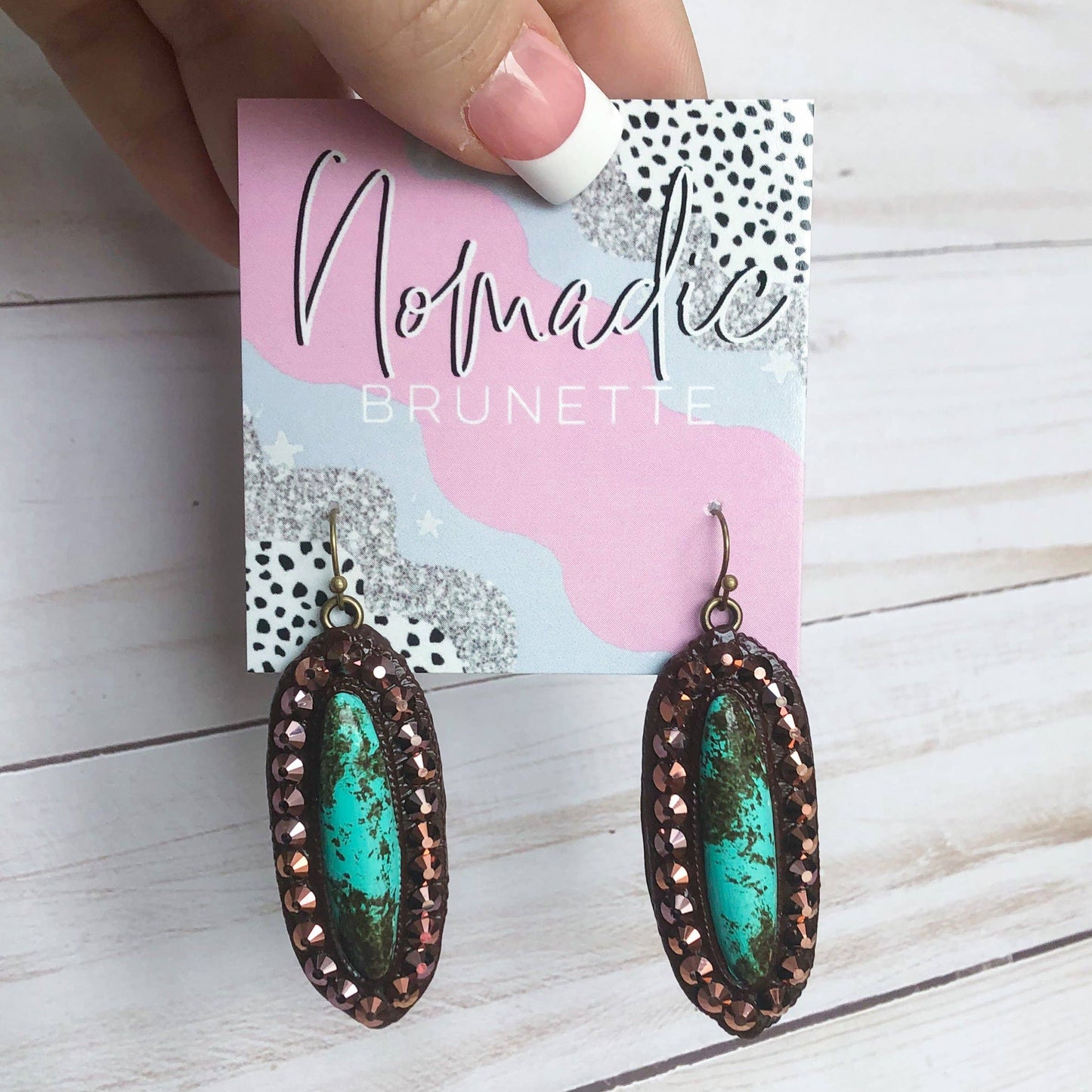 The Casper Earrings- Turquoise Stone With Rose Gold Crystals