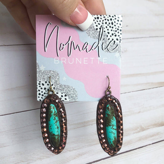 The Casper Earrings- Turquoise Stone With Rose Gold Crystals