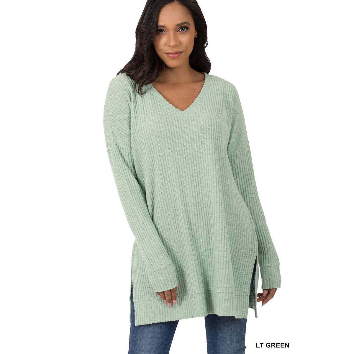 Brushed Thermal Waffle V-Neck Sweater