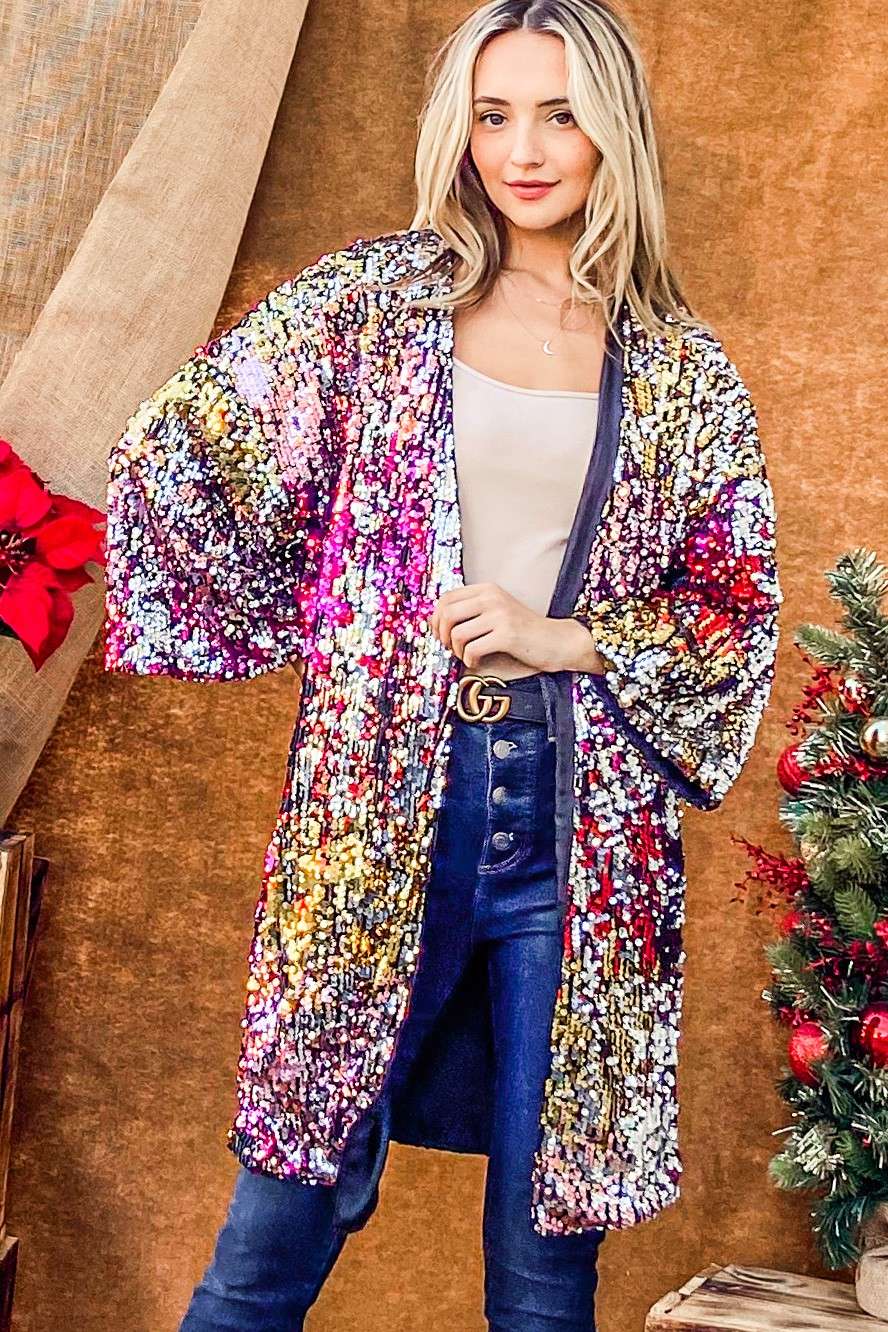 Multi Color Sequin Kimono Style Jacket